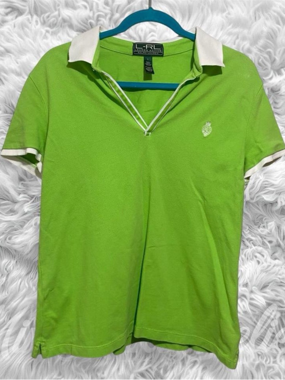 Ralph Lauren L-RL Neon Green and White Polo